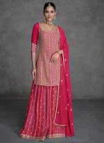 Real Georgette Hot Pink Wedding Wear Embroidery Work Readymade Plazzo Suit